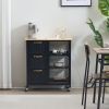 76*37*84cm Three Drawers Three Layers Bronze Color Handle Rubber Wood Log Color Table Top Black Spray Paint Dining Car