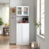 71'' Pantry Cabinet, Tall Storage Cabinet with Microwave Stand, Freestanding Kitchen Hutch with Doors and Adjustable Shelves