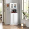 71'' Pantry Cabinet, Tall Storage Cabinet with Microwave Stand, Freestanding Kitchen Hutch with Doors and Adjustable Shelves