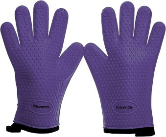 KITCHEN PERFECTION Silicone Smoker Oven Gloves -Extreme Heat Resistant BBQ Gloves-Handle Hot Food Right on Your Grill Fryer & Pit |Waterproof Grilling (Color: purple)