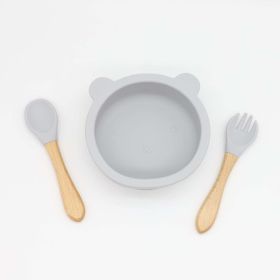 Baby Bear Shape Food Training Silicone Bowl With Spoon Tableware (Size/Age: Average Size (0-8Y), Color: Grey)