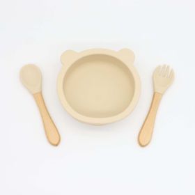 Baby Bear Shape Food Training Silicone Bowl With Spoon Tableware (Size/Age: Average Size (0-8Y), Color: beige)