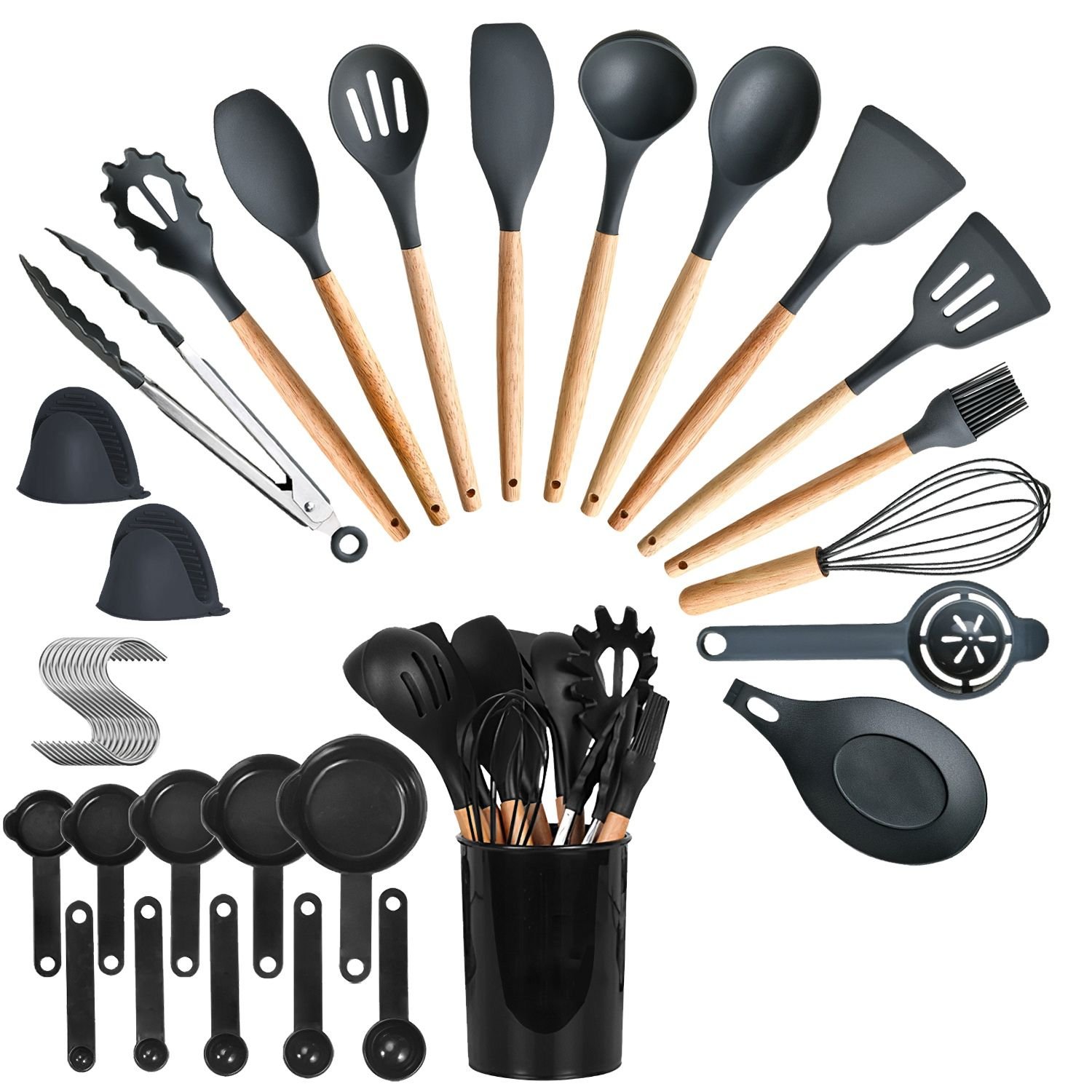 35Pcs Kitchen Cooking Utensils Set Spatula Set Baking Utensil Set Kitchen Accessories Necessities with Holder Egg Whisk Separator Tong Turner Spoons C 35Pcs Kitchen Cooking Utensils Set Spatula Set Baking Utensil Set Kitchen Accessories Necessities with Holder Egg Whisk Separator Tong Turner Spoons C