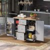 Rolling Kitchen Island with Storage, Kitchen Cart with Rubber Wood Top, 3 Drawer, 2 Slide-Out Shelf and Internal Storage Rack